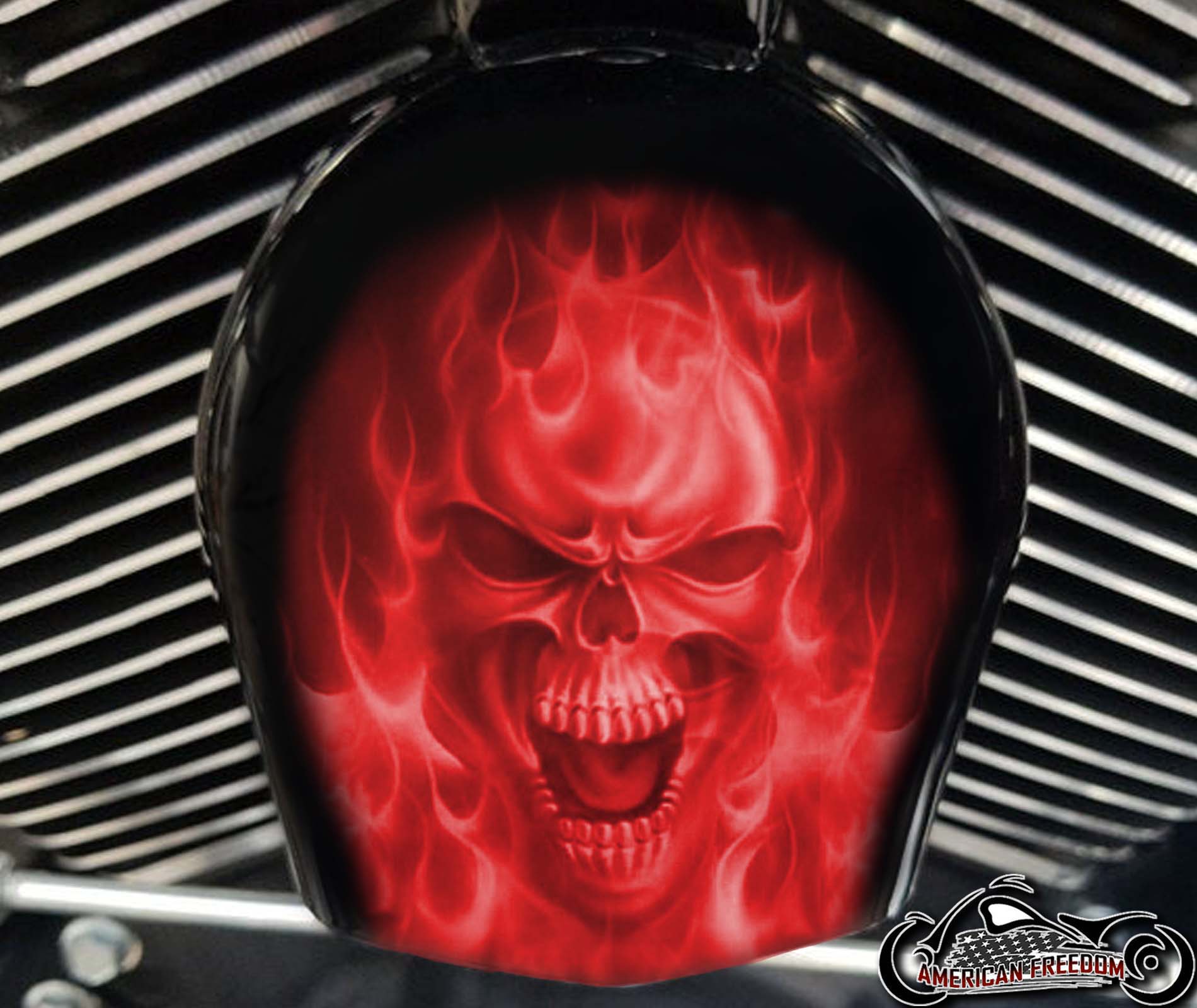Custom Horn Cover - Red Flame Skull